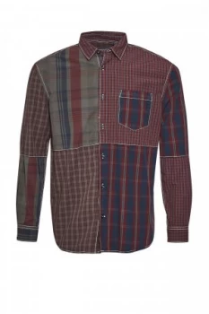 Image of Mens French Connection Chessboard Patchwork Shirt Military Green