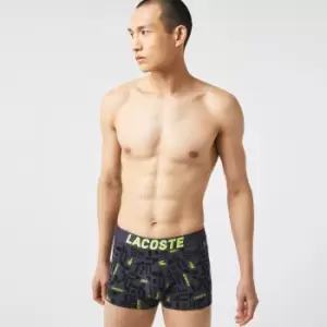 Image of Mens Lacoste Nautical Print Trunk Three-Pack Size 4 - M Dark Grey / Black / Dark Grey