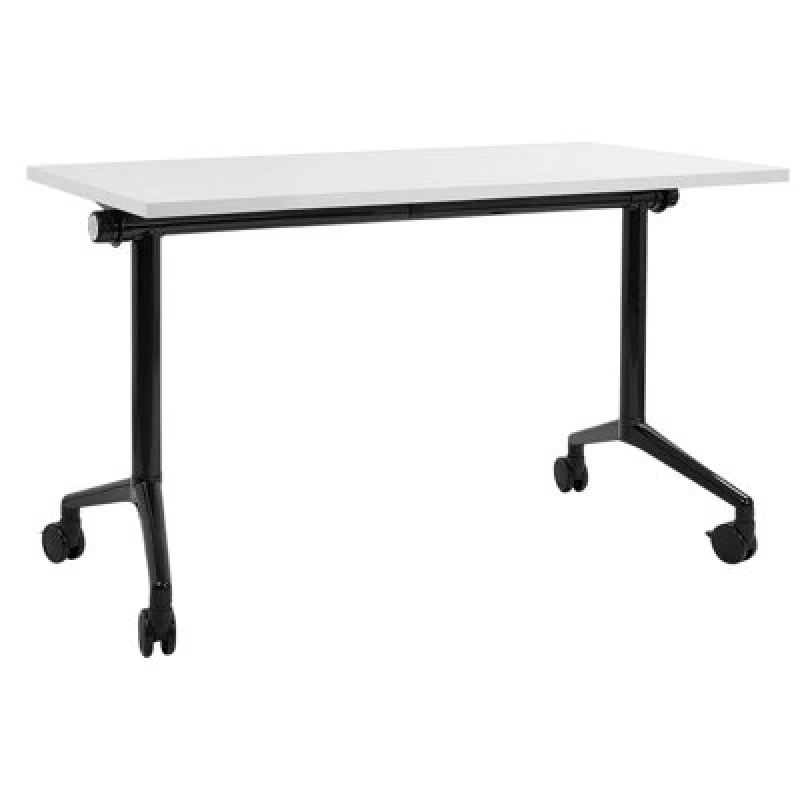 Image of Beliani Foldable Office Desk Cavi White 120 Cm 60 Cm With Wheels