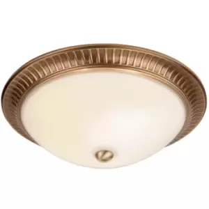 Image of Semi Flush Ceiling Light Brass & Frosted Glass Round Traditional Lamp & Rose