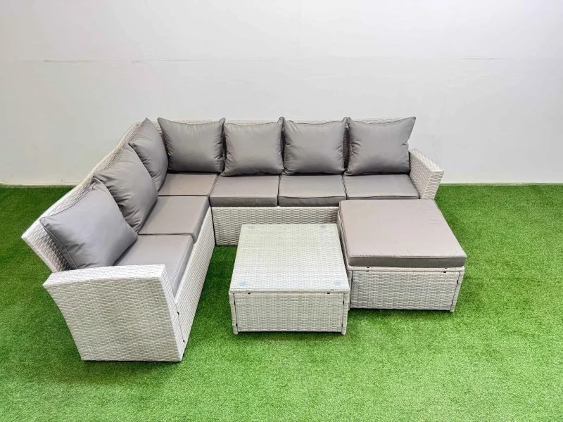 Image of Fimous 7 Seater Corner Sofa Sets with Coffee Table Big Stool Light Grey Mixed Light Grey Unisex