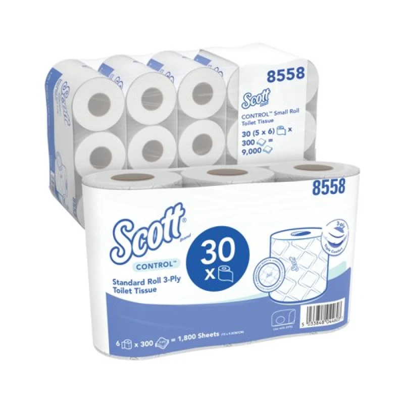 Image of Scott Control Toilet Roll 3-Ply 300 Sheets (30 Pack) 8558