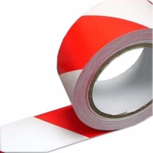 Image of Marcwell Red and White 50mm X 33m Floor Marking Hazard Warning Tape