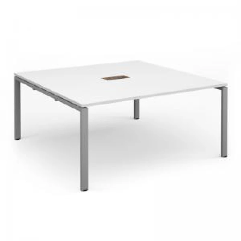 Image of Adapt Square Office Boardroom Table With Power Module Cut Out - White - Silver Frame