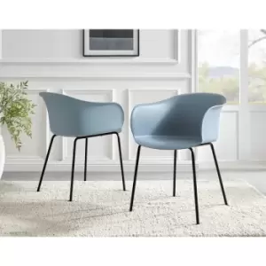 Image of Furniturebox UK - Set of 2 Furniturebox Harper Blue Dining Chair Black Legs Modern Minimalist Industrial Chic Plastic Streamline Powder Coated