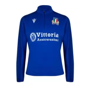 Image of Macron Italy Rugby Quarter Zip Top 2023 2024 Adults - Blue