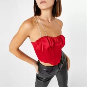 Image of I Saw It First Diamante Strap Ruched Bust Satin Corset - Red