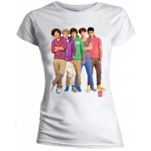Image of One Direction Group Standing Colour Skinny Wht TS: Large