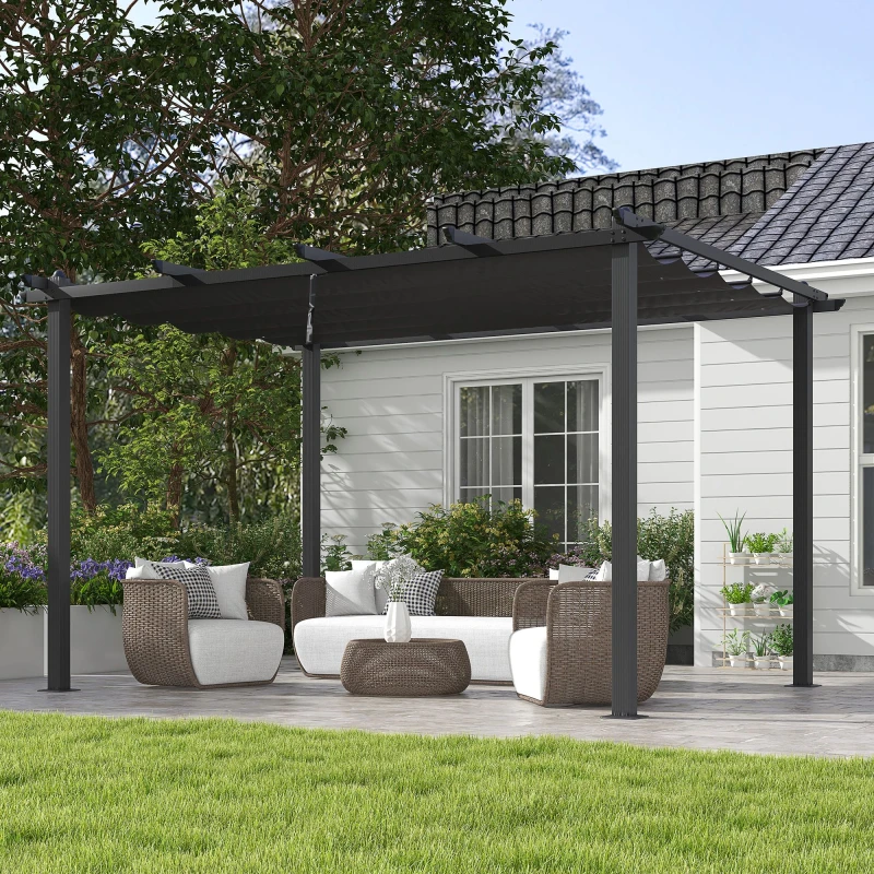 Image of Outsunny Outsunny Aluminium Pergola with Retractable Roof, Garden Gazebo Canopy 3 x 4m 5056725501778