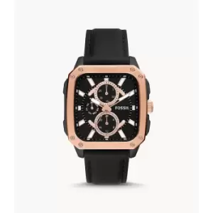 Image of Fossil Mens Multifunction Leather Watch - Black