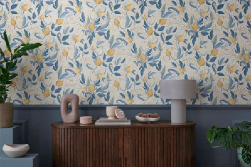 Image of As Creation Bricoflor Non-Woven Wallpaper, Floral Wallpaper, Scandinavian, Vintage In Blue, Yellow, White - 10,05 X 0,53 M