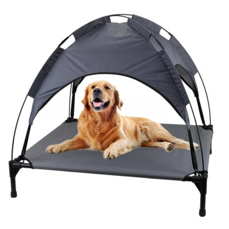 Image of Gr8 Home Large Raised Dog Bed Puppy Pet Cot Elevated Tent Roof Canopy Sun Shade Cover Grey