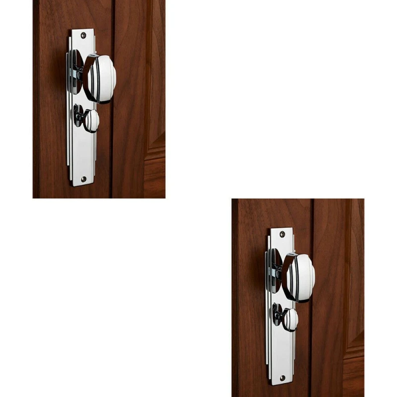 Image of Loops 2x PAIR Line Detailed Door Knob on Bathroom Backplate 205 x 45mm Polished Chrome Multi