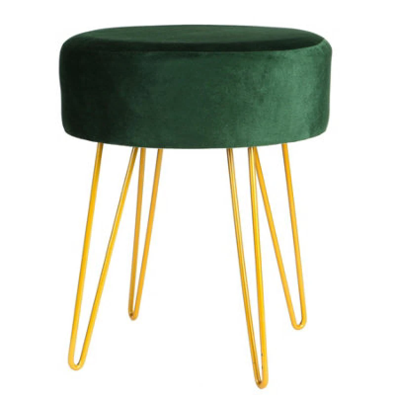 Image of Harbour Housewares Velvet Footstool - Round Modern Dressing Table Footstool Vanity Seat Chairs - 40 X 35Cm - Green/gold