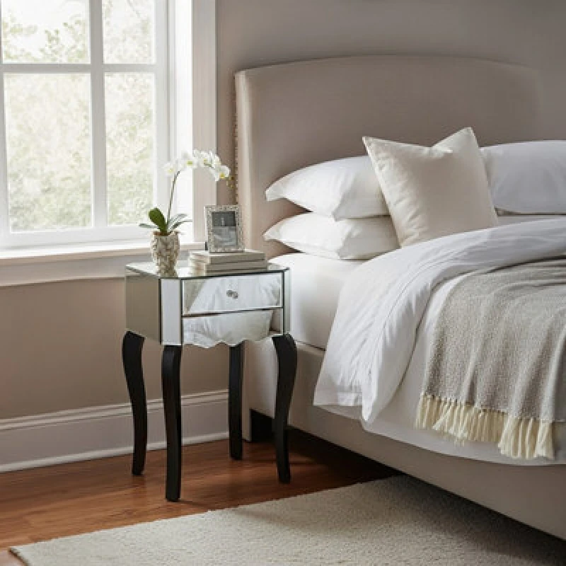 Image of Premier Housewares Modern 1 Drawer Mirrored Glass Side Table, Sleek Side Table For Livingroom, Glass Finished Bedside Table Silver