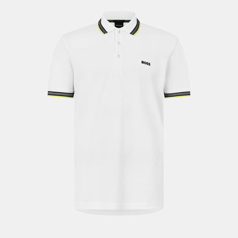 Image of Boss Mens HBG Paddy Polo Shirt with Contrast Tipping Short Sleeve Polos S White 54370035350