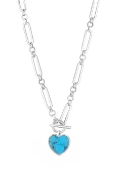 Image of Silver Turquoise Heart Stone Charm T Bar Chain Short Pendant Necklace
