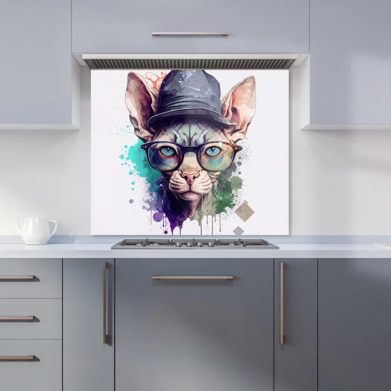 Image of Warren Reed - Designer Sphynx Cat Face Splashart Kitchen Splashback Size: 600mm x 650mm Multicolor Unisex 600mm x 650mm