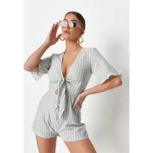 Image of Missguided Cut Out Tie Front Playsuit - Green
