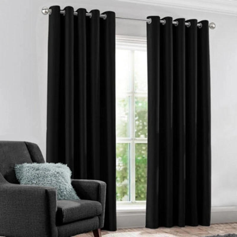 Image of Velosso Modern Blackout Curtains Thermal Ring Top - High-Quality in Black Size: 229cm width x 175cm drop Black Unisex 229cm width x 175cm drop