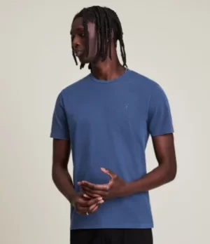 Image of AllSaints Mens Ossage Crew T-Shirt, Aurora Blue, Size: S