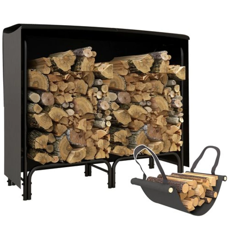 Image of Outsunny Outsunny 4FT Firewood Rack Holder W/ Canvas Carrier and Oxford Cover, Black 5061025015566