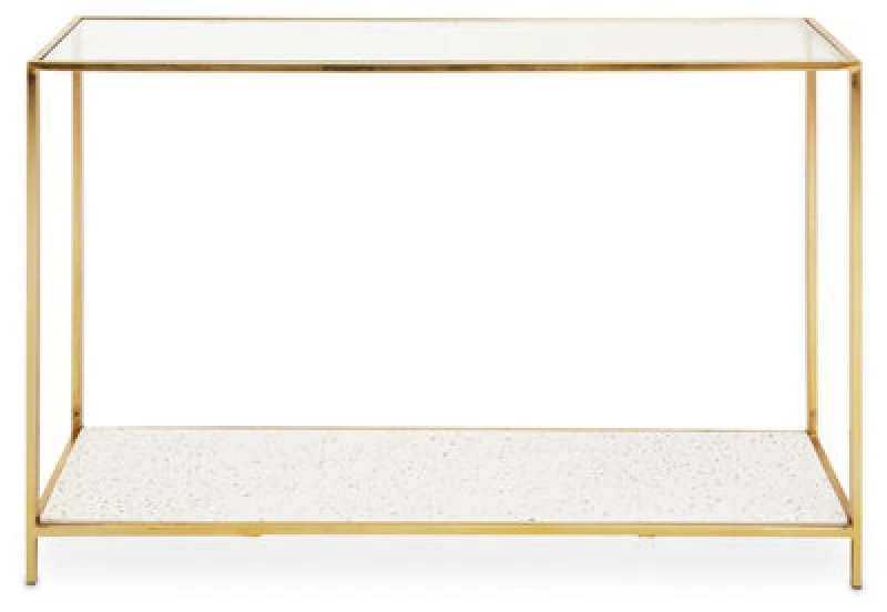 Image of Premier Housewares Stylish Gold Frame Console Table, Modern Console Table in Terrazzo Effect, Contemporary Design Hallway Table Gold