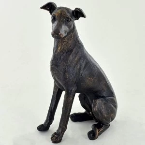 Image of Whippet Sitting Cold Cast Bronze Sculpture 15cm