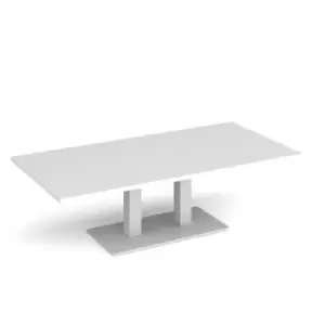 Image of Eros rectangular coffee table with flat white rectangular base and twin uprights 1600mm x 800mm - white