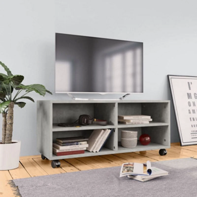 Image of Vidaxl TV Cabinet With Castors Concrete Grey 90X35X35cm Engineered Wood