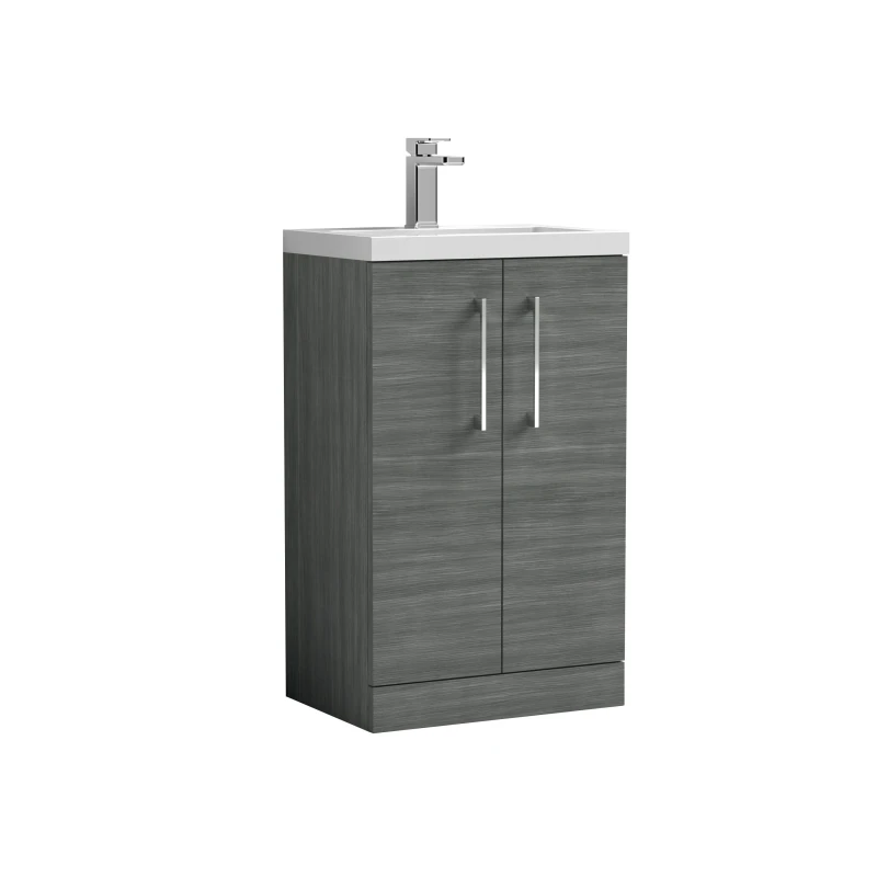 Image of Balterley Floor Standing 2 Door Vanity Polymarble Basin WoodgrainAnthracite 50cm Grey