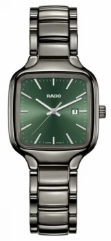 Image of RADO True Square S Ladies Quartz Green Dial Silver Ceramic Watch