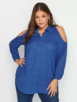 Image of Yours Long Sleeve Cold Shoulder Shirt Cobalt
