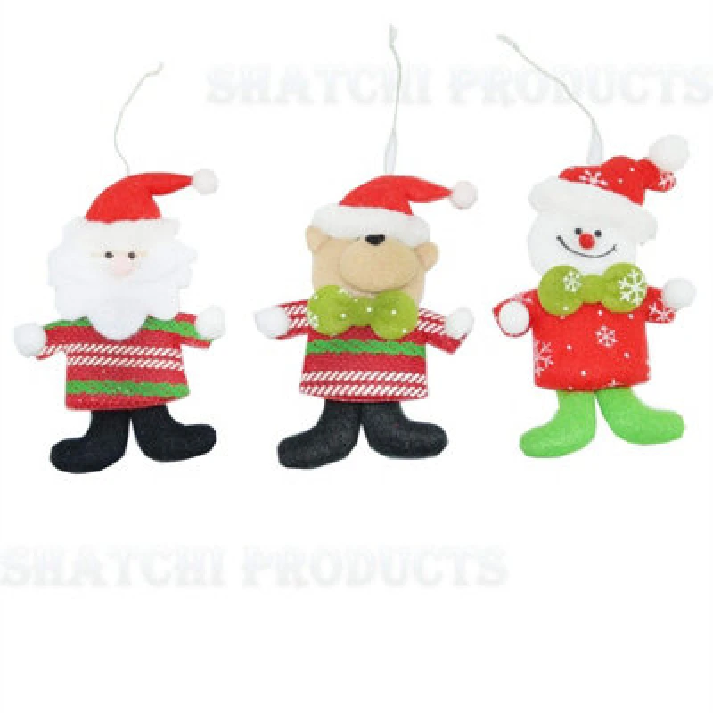 Image of Shatchi 3pcs Handmade Novelty Christmas Tree Hanging Xmas Home Decor Stocking Fillers Santa Snowman Reindeer Teddy Multi