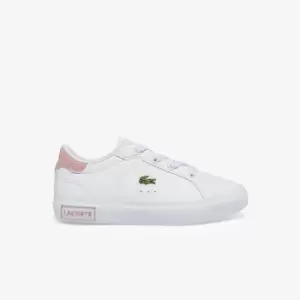 Image of Lacoste Infants' Powercourt Synthetic Trainers Size 4 UK Kids White & Light Pink