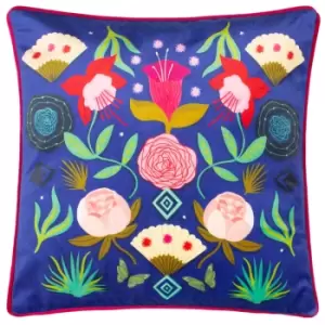 Image of Fiesta Folk Illustrated Cushion Blue