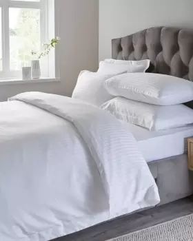 Image of Cotton Traders 300 Thread Count Sateen Striped Oxford Duvet Set With Pillowcases in White