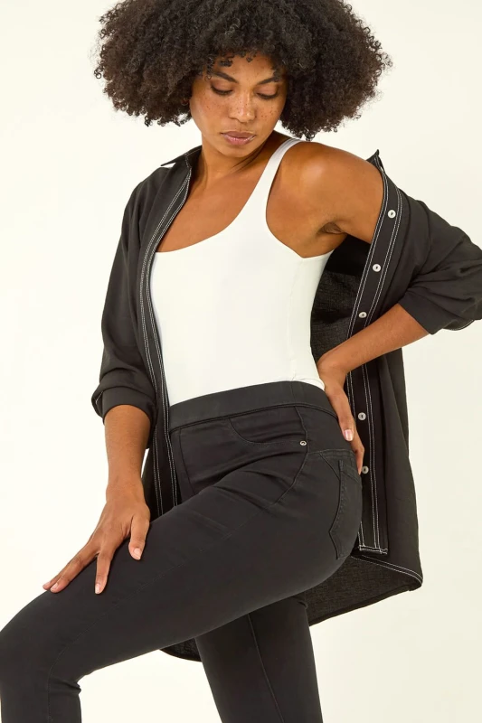 Image of Roman Womens Lift Slim & Shape Cotton Blend Stretch Jegging in Black Size: 16 Black Female 16