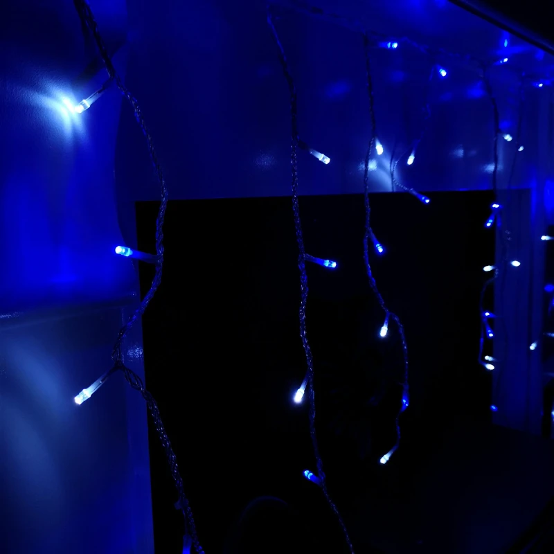 Image of 360 LED 8.8m Premier Snowing Iciclebrights Indoor Outdoor Multifunction Christmas Icicle Lights on Clear Cable with Timer in Blue & White