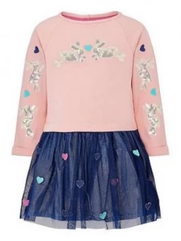 Image of Monsoon Baby Girls Bunny Sweat Disco Dress - Pink, Size 18-24 Months