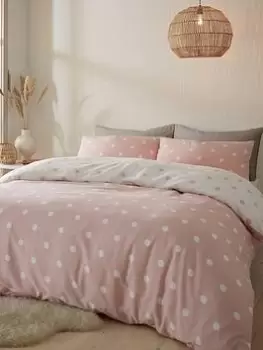 Image of Catherine Lansfield Brushed Spot Reversible Duvet Cover Set In Pink