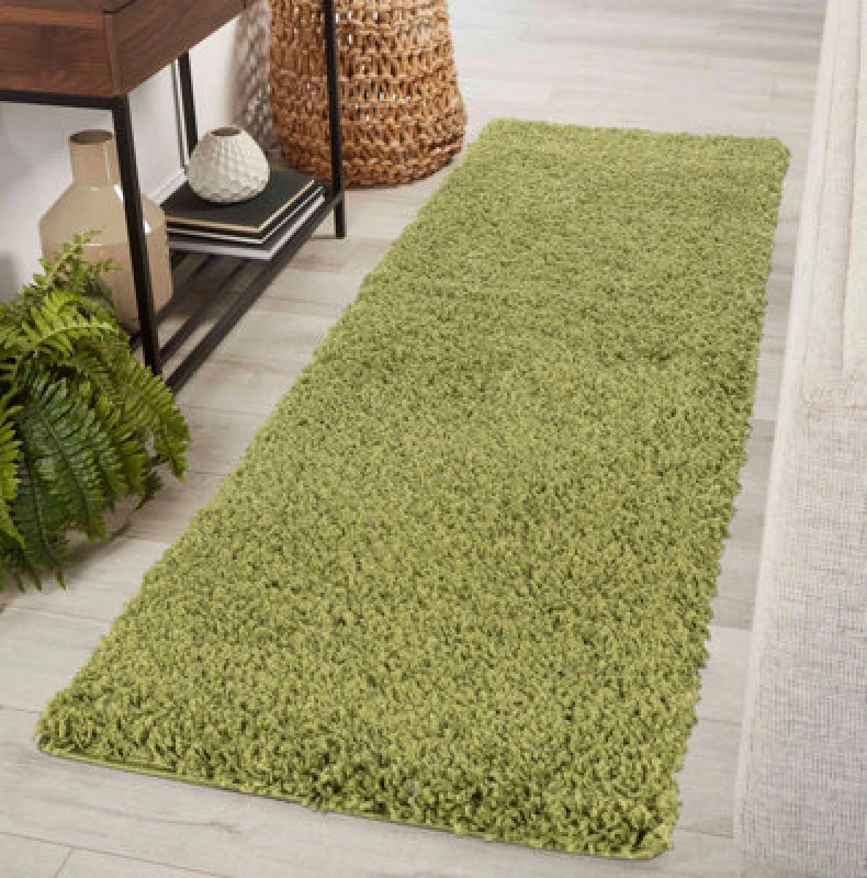 Image of Desire Rugs Plain Living Room Shaggy Area Rugs Green Runner 60X220 Cm