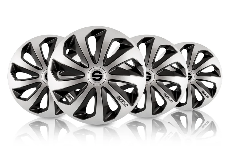 Image of SPARCO SPARCO 4 Hubcaps 14" Sicilia Silver and Black DPCD-SPC1473SVBK