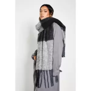 Image of I Saw It First Check Printed Soft Touch Oversized Tassel Scarf - Black