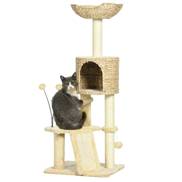 Image of PawHut 116cm Cat Tree Tower w/ Scratching Post - Beige