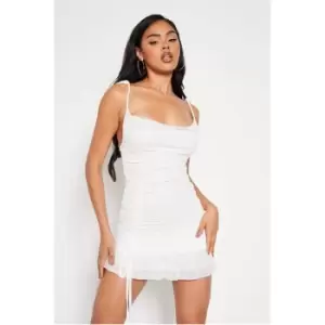 Image of I Saw It First White Mesh Cowl Neck Ruched Frill Hem Bodycon Dress - White