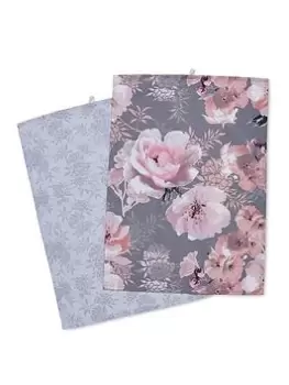 Image of Catherine Lansfield Dramatic Floral Set Of 2 Tea Towels