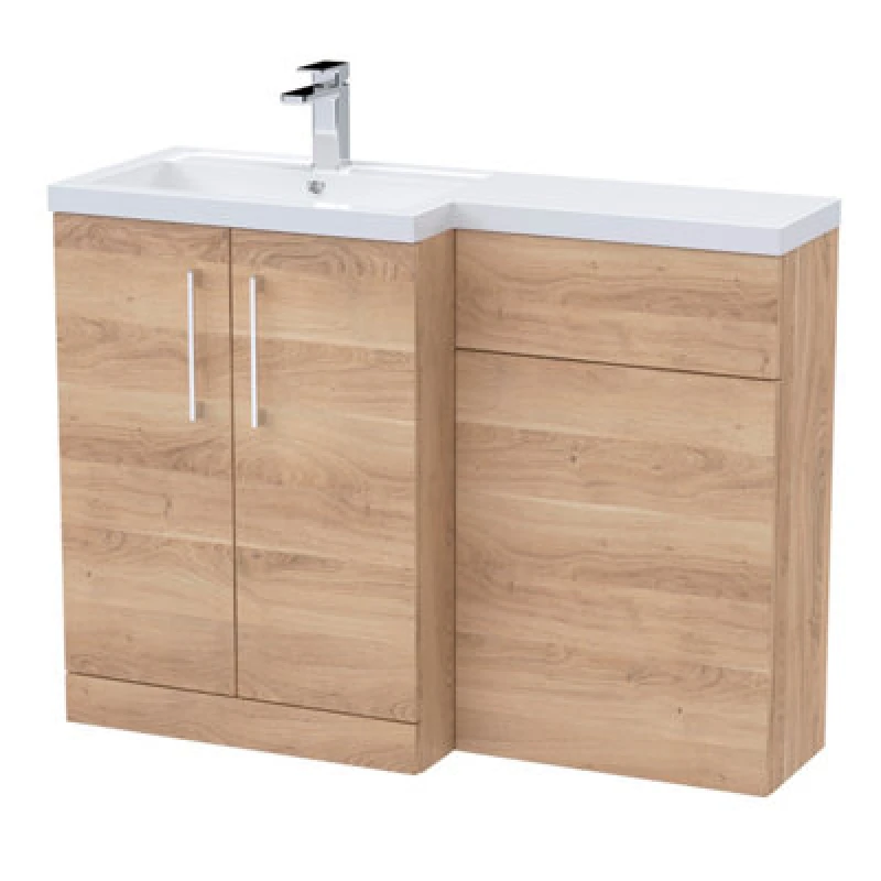 Image of Nuie 1100mm Left Hand Combination, Polymarble Basin Pre-Drilled With 1 Tap Hole, Bathroom Storage Unit In Bleached Oak