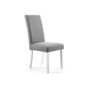 Image of Shankar - Pair Of Randall Stud Detail Linen Effect Silver Grey Dining Room Chair White Legs