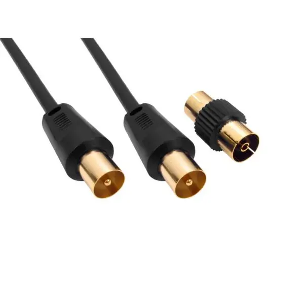 Image of TV Coaxial Cable Male to Male with Female to Female Coupler 15 Metre (Black)